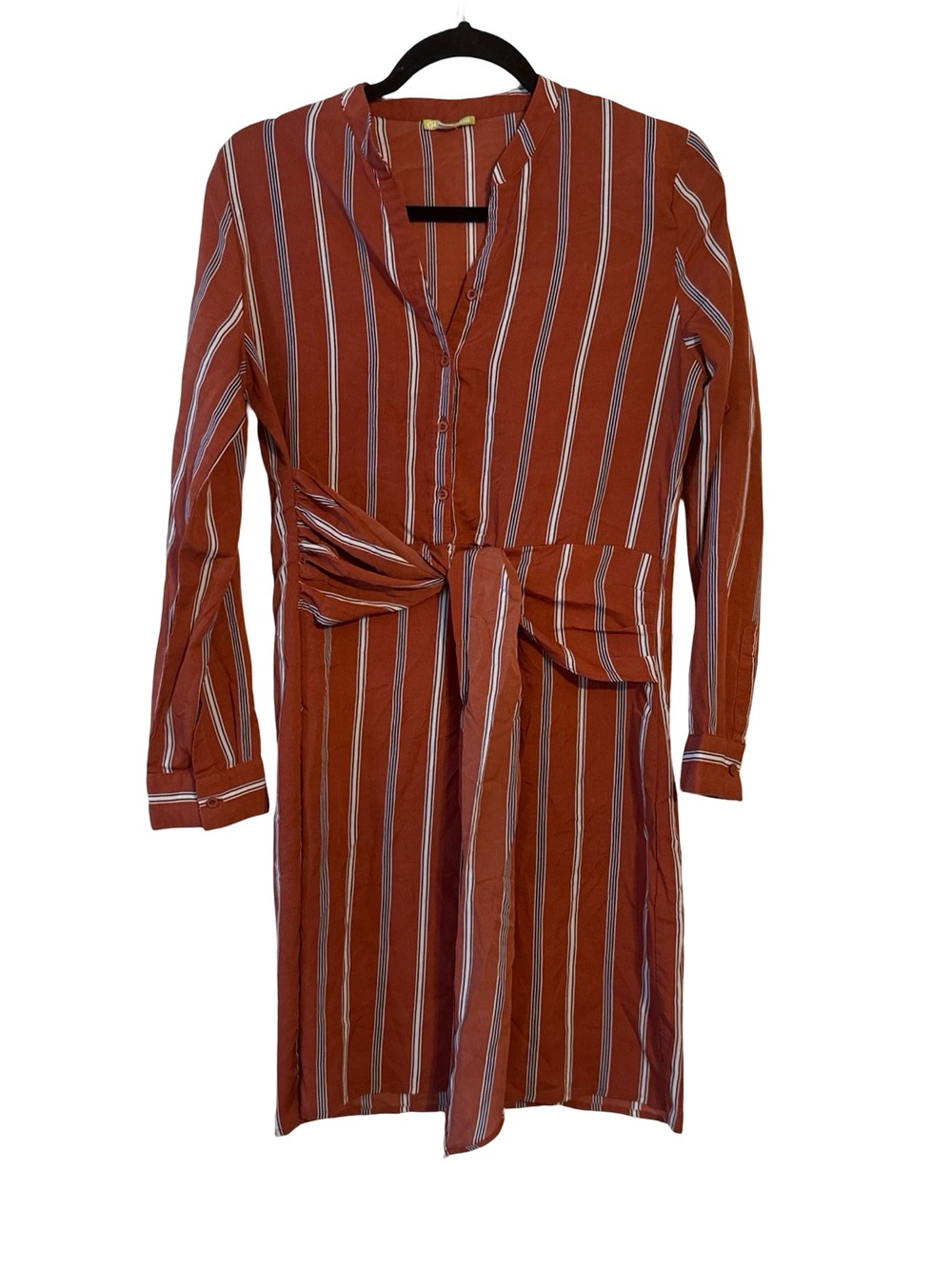 Gianni Bini Rust and White Striped Long-Sleeve Tie-Waist Dress